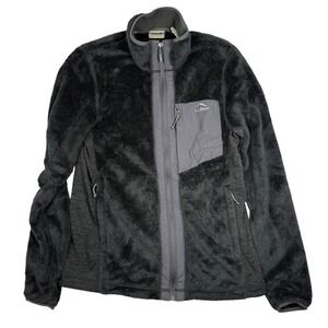 LL Bean Jacket Men's Small Fleece Full Zip Black Adventure Hybrid w/ Pocket